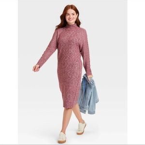 universal thread balloon long sleeve cable sweater dress